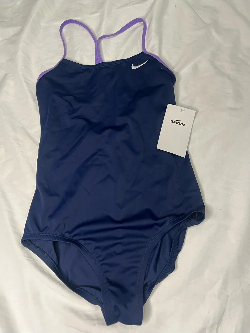 Nike One-Piece Swimsuit in Navy with Lilac Trim